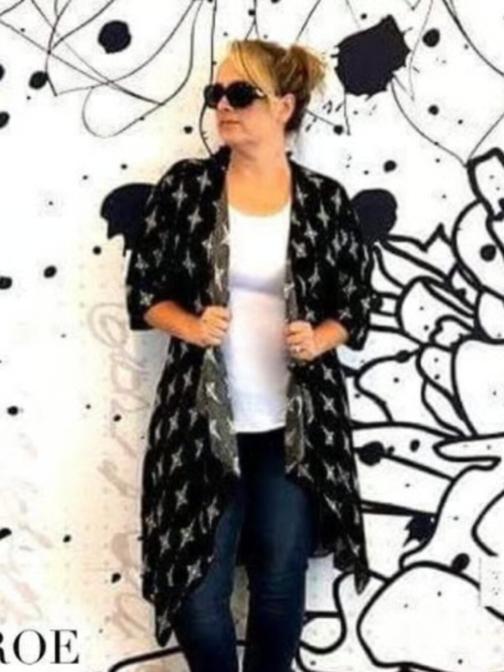 LuLaRoe Shirley S black & white kimono